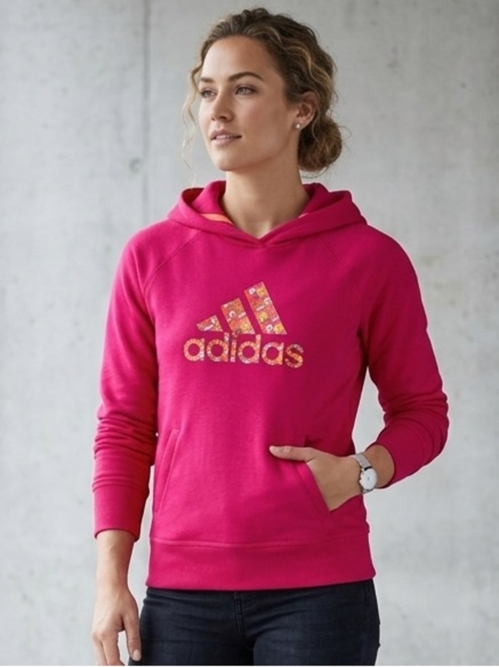 Adidas Vibrant Pink Hoodie with Logo, Women’s Size Medium Sweatshirt
